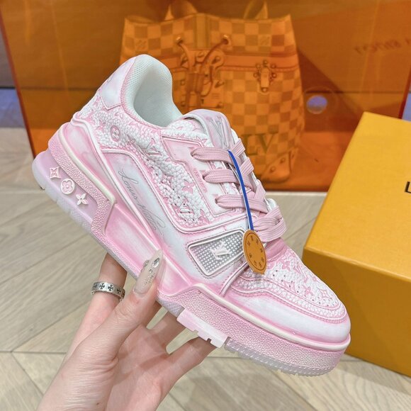 Louis Vuitton Pink And White Low-Top Sneakers - Picture 5 of 9